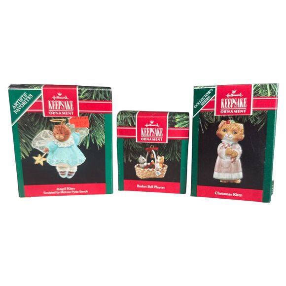 Lot 3 Hallmark Keepsake Cat Ornaments Angel Kitty Christmas Kitty Basket Bell - Picture 2 of 5